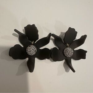 Lele Sadoughi Black Floral Earrings with Silver Details